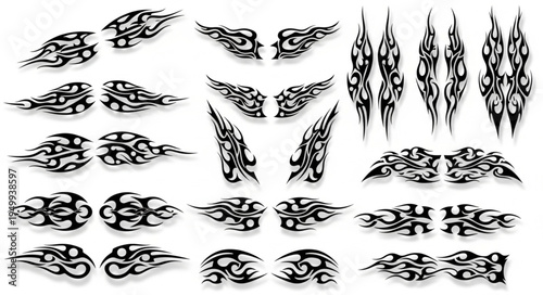 Collection of Tribal Flame Designs for Tattoo or Decoration.