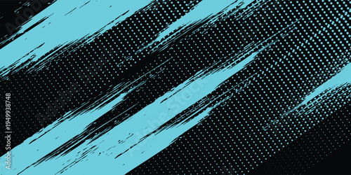 Abstract Cyan and Neon Green Grunge Halftone Background