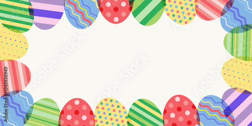 Easter eggs border for holiday banners. Colorful frame template