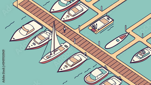 An aerial view of a marina with boats docked at the pier