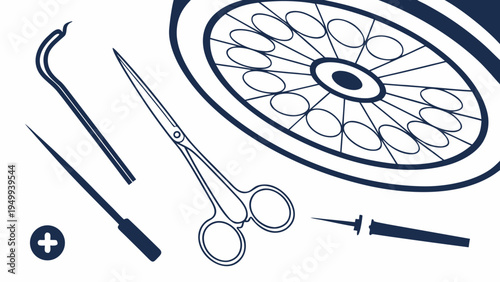 A set of medical tools and equipment for surgical procedures in a minimalist vector illustration