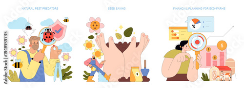 Natural Pest Control and Sustainable Farming Vector Set