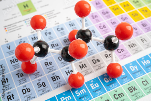 Molecules chemical on a periodic table background.