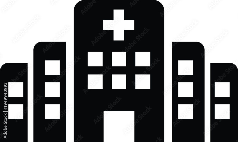 Obraz premium Black and white of a hospital building with a cross symbol medical healthcare