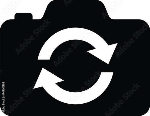 Black camera with white circular arrows symbol