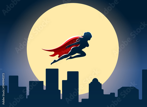 Female superhero over night city