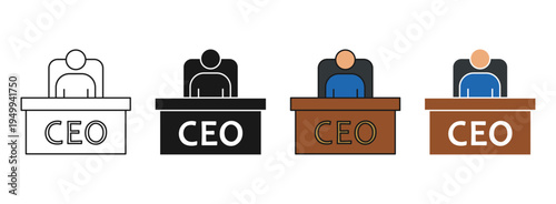 ceo business icon set. ceo office desk icon set for business leadership and corporate management visualization