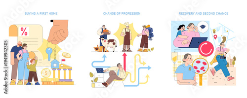 Family Buying First Home Vector Illustration