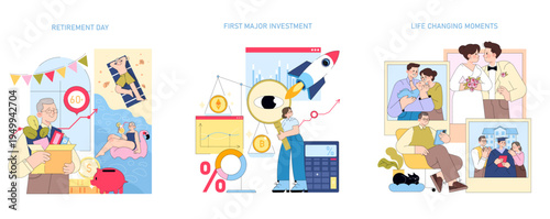 Milestones in Life Illustrated in Three Panels