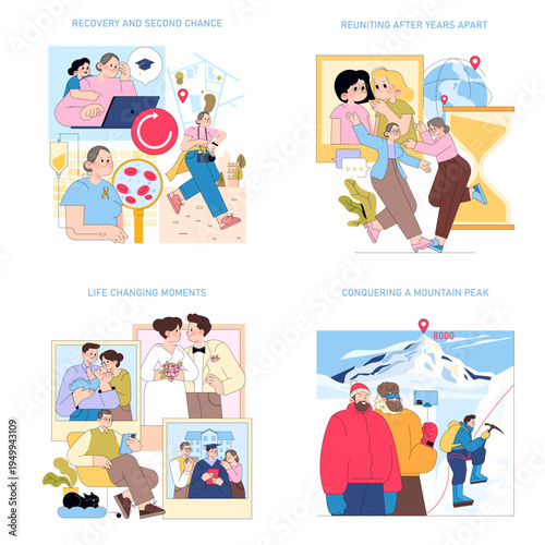 Life-Changing Moments and Achievements Vector Illustration