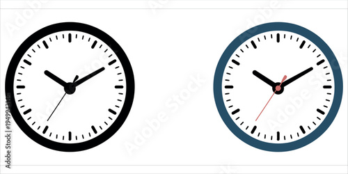 Clean and modern illustration of two analog clock faces showing different times, ideal for business, scheduling, productivity, or time management projects in marketing and design.