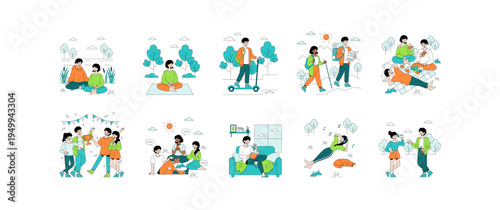 People Enjoying Outdoor Activities Vector Illustration