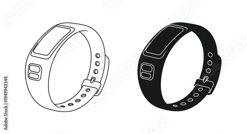 A detailed illustration showcases two fitness trackers one light and one dark displayed at a slight angle high quality