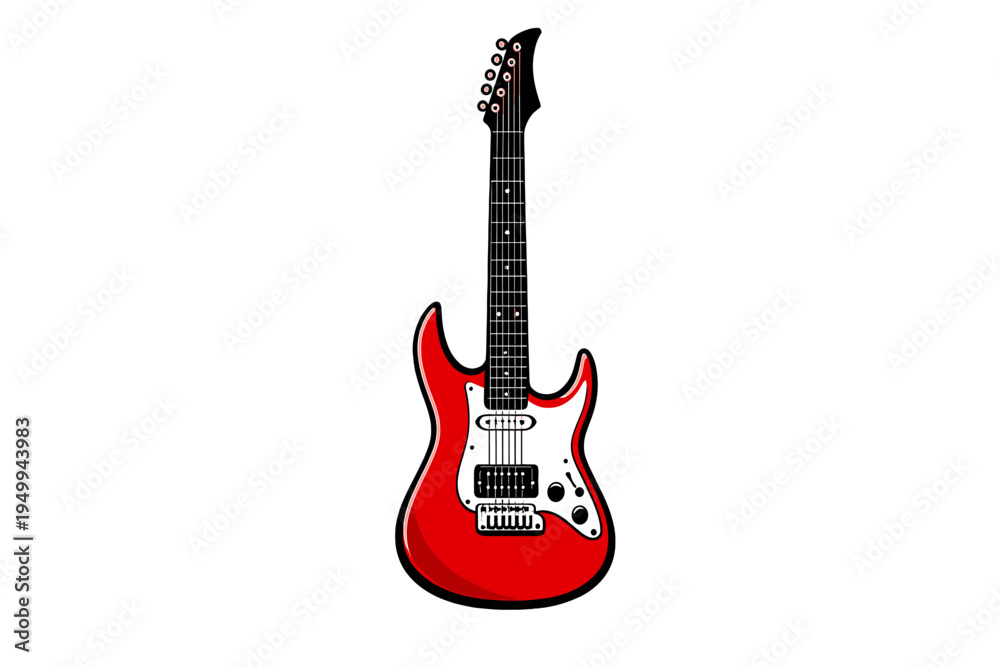 Naklejka premium A vibrant red electric guitar illustration with bold black outlines