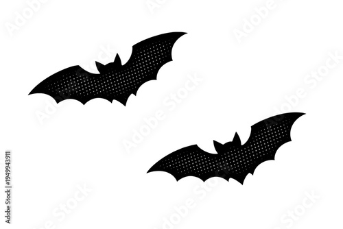 A pair of black bat silhouettes with a subtle halftone dot pattern