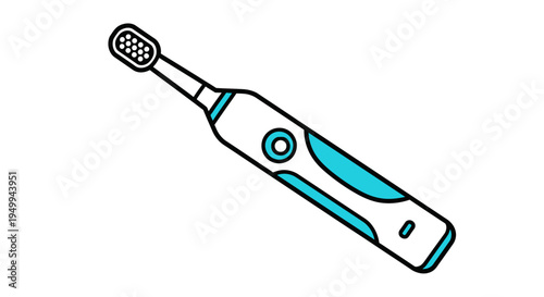 An electric toothbrush with blue accents is depicted in a simple illustration against a white background.