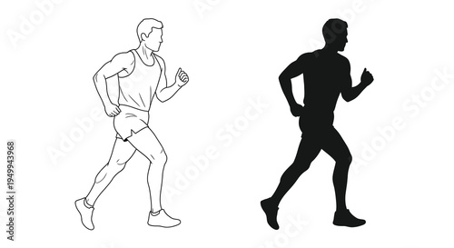 Two depictions of a man running are shown one as a line drawing and the other as a solid silhouette