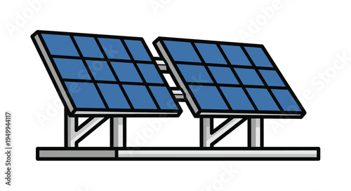 Two solar panels are installed on a metal base outdoors in a field for renewable energy generation.