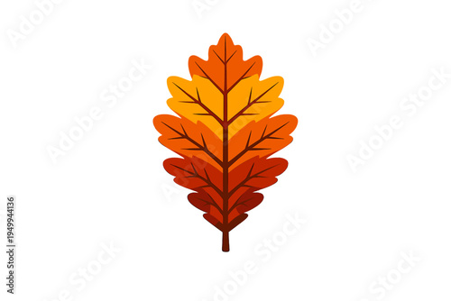 A stylized vector illustration of an oak leaf in warm autumn colors