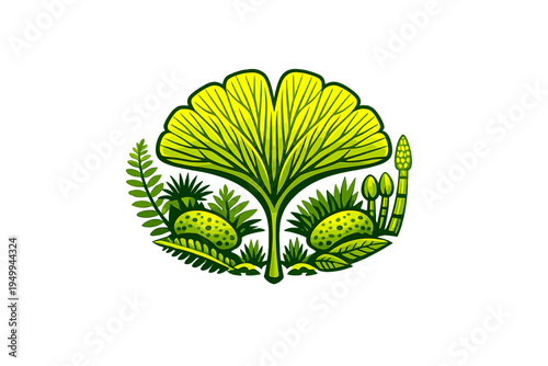 A stylized vector illustration of prehistoric plants featuring a