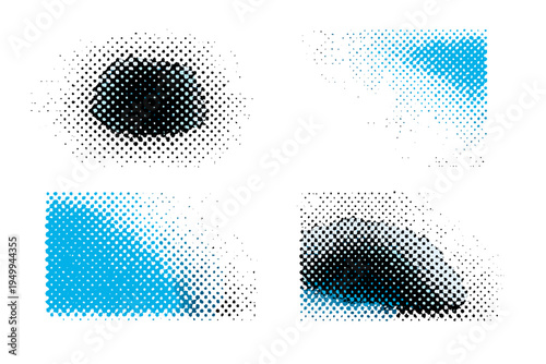 A set of four abstract halftone vector elements featuring black and