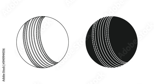 A black and white illustration depicts two cricket balls one with light shading and the other fully dark