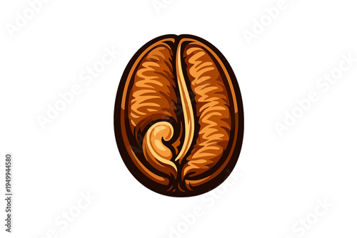 This vector art depicts a single roasted coffee bean with rich brown