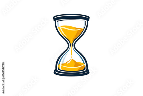 Stylized vector graphic of an hourglass with yellow sand flowing