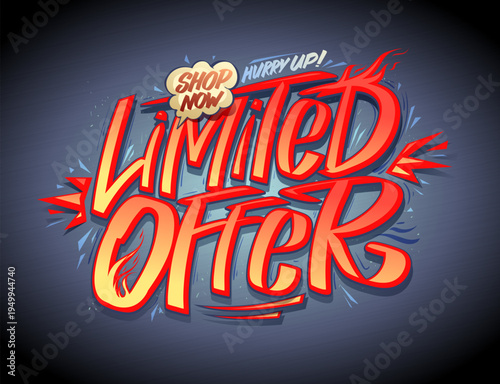 Limited offer web banner template, sale advertising lettering vector poster