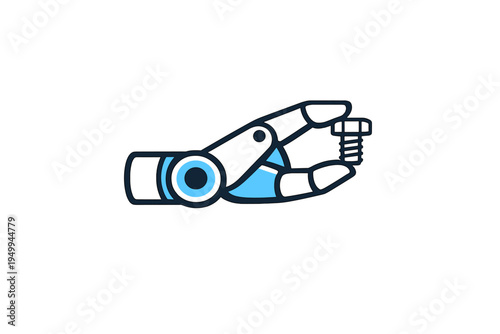 A flat vector illustration of a robotic arm hand gripping a metal