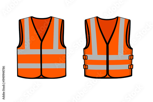 A vector illustration featuring two bright orange high-visibility