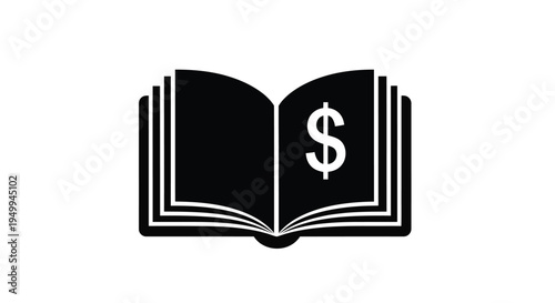 Open book displaying a dollar sign a financial knowledge illustration silhouette
