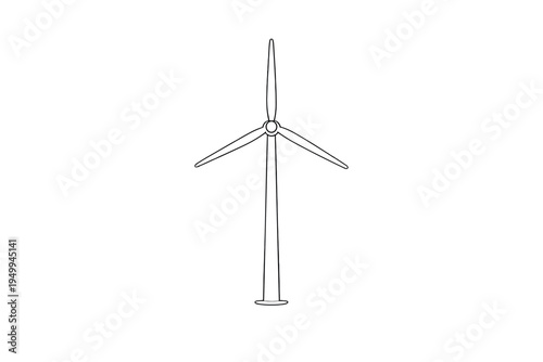 A simple line art illustration of a wind turbine isolated on a white