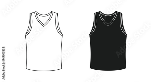 A simple illustration depicts two basketball jerseys one white and one black presented as flat vector graphics high quality