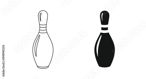 A minimalistic depiction of two bowling pins one white and one black presented in a simple line art style