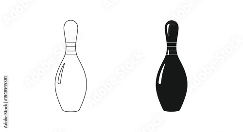 A contrasting depiction of a bowling pin is shown in both white outline and solid black emphasizing form
