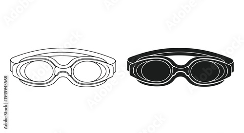 A graphic illustration displays two pairs of black and white swimming goggles showcasing different shading styles high quality professional