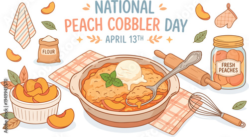 Delicious Peach Cobbler Dessert Served Hot.