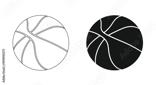 A simple illustration depicts two basketballs one in a white outline and the other solid black showcasing contrasting designs