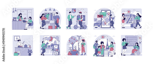 Daily Life and Activities Vector Illustration Set