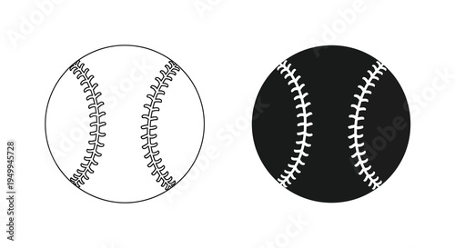 A minimalist depiction showcases two baseballs one white and one black both featuring prominent stitching details high quality professional
