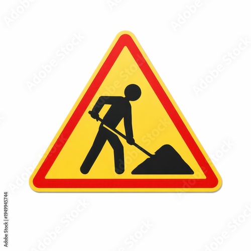 Construction road sign with a person shoveling dirt