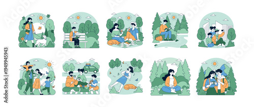 Outdoor Activities with Friends and Family Vector Illustration