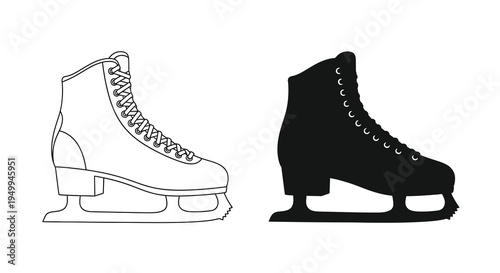 A contrasting depiction of ice skates one outlined in white and the other rendered as a solid black silhouette