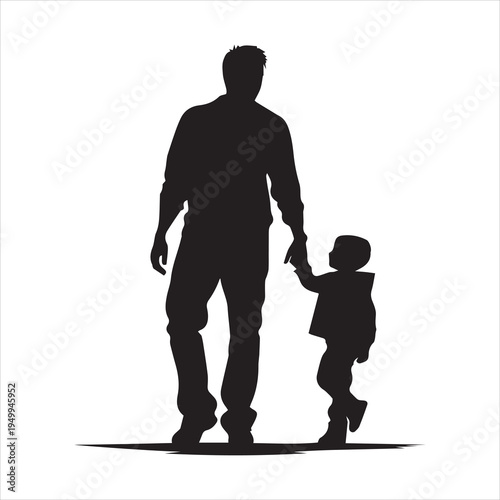 Father and son. Vector silhouette isolated on white background illustration for fathers day