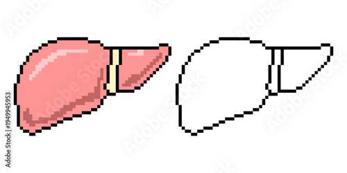 Set editable pixel human liver vector for retro health games. Ideal for symbolizing 8-bit anatomy, digital organ points, and nostalgic arcade style internal biology.