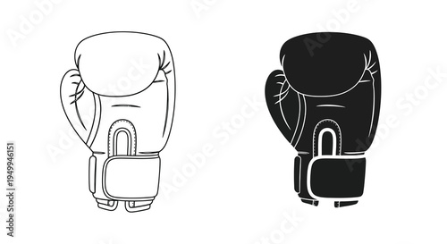 A stark black and white illustration showcases a pair of boxing gloves presented in both positive and negative forms emphasizing their design