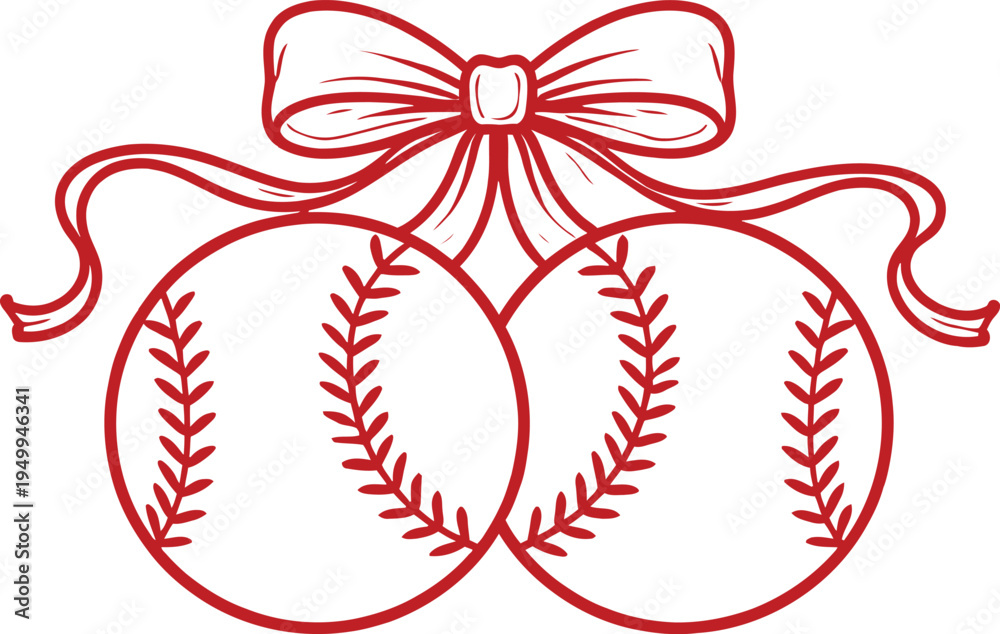 Fototapeta premium Baseball With Bow Cute Sports Graphic