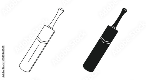 A minimalist depiction showcases two cricket bats in contrasting black and white offering a simple graphical representation high quality