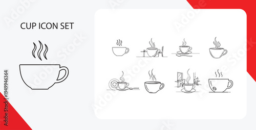 Collection of various cup and drink icons featuring coffee and tea 
